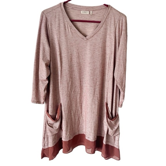 LOGO Lori Goldstein Shirt Women's 1X Striped Mixed Media Jersey Knit Pocket Tee - Picture 1 of 7